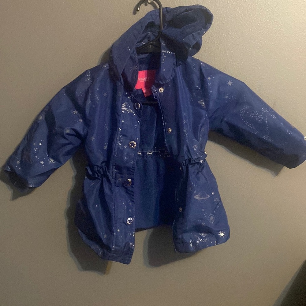 London Fog toddler rain coat. Blue with silver stars. 2T